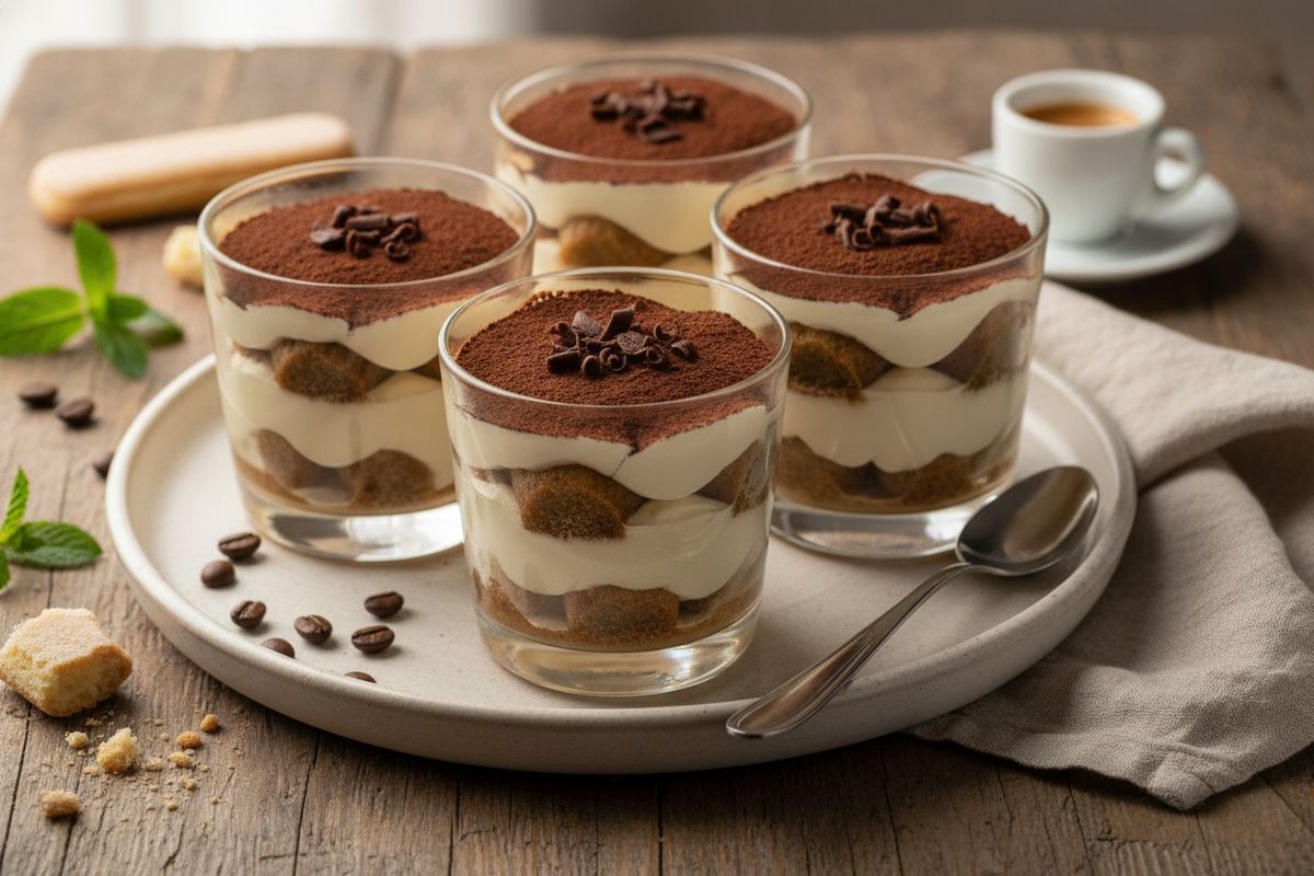 Tiramisu-annokset lasimaljassa