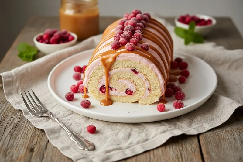Toffeinen puolukkakääretorttu
